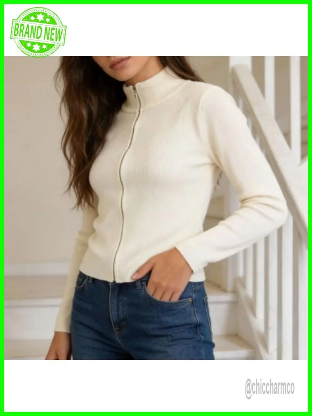Soft Ribbed Cable Knit Zip Up Cardigan, Chunky Collared Sweater Coat, Long